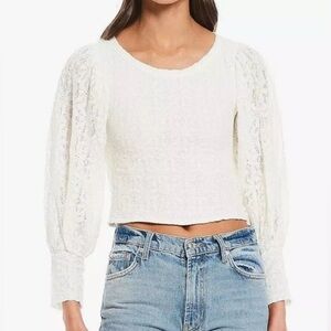 Free People Women’s Jasmine Tea Time Lace Longsleeve White Top Cropped Sze Large